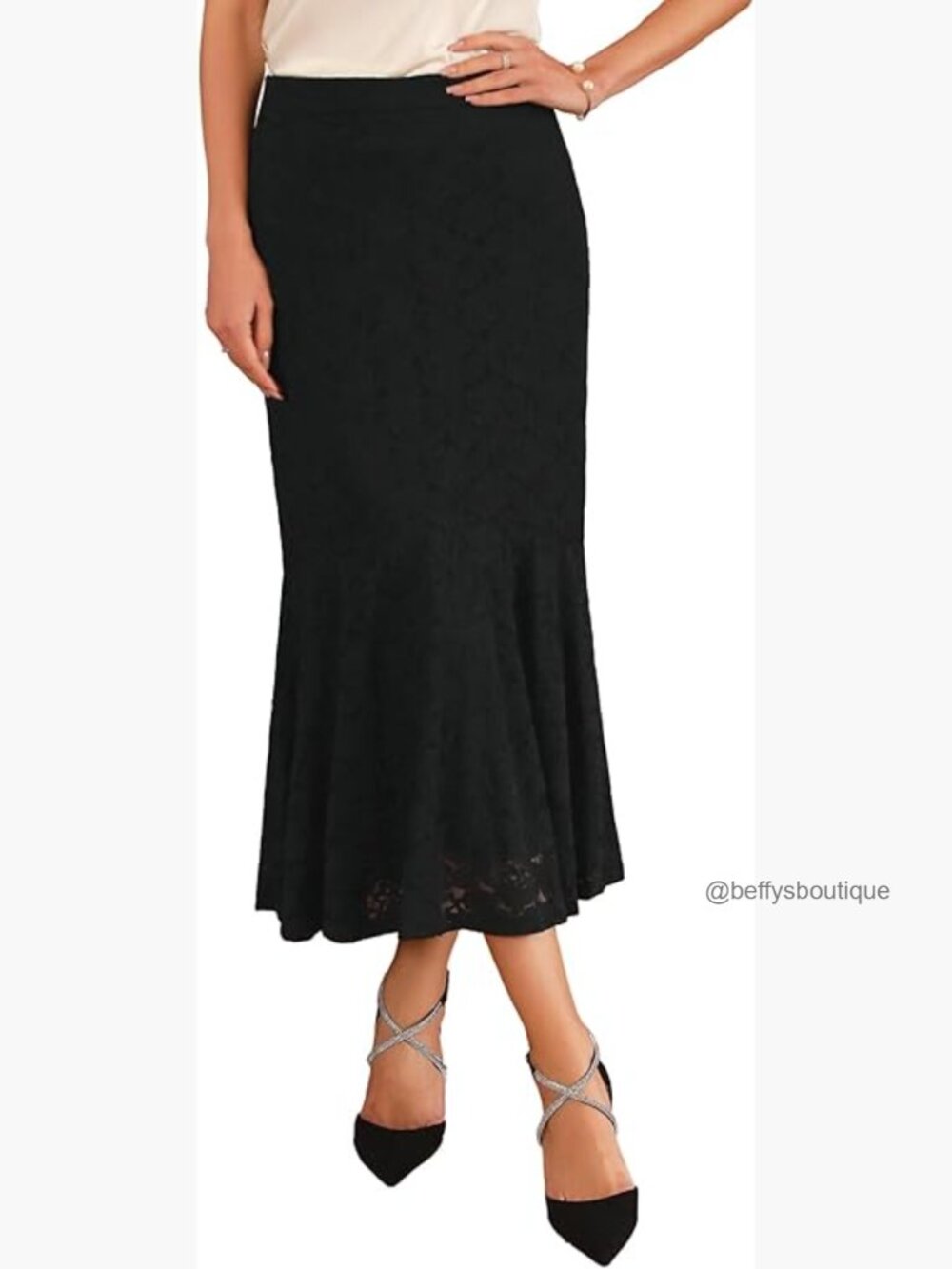 Mermaid Midi Skirt High Rise Fishtail Wedding Guest Cocktail Lace Ruffle Hem